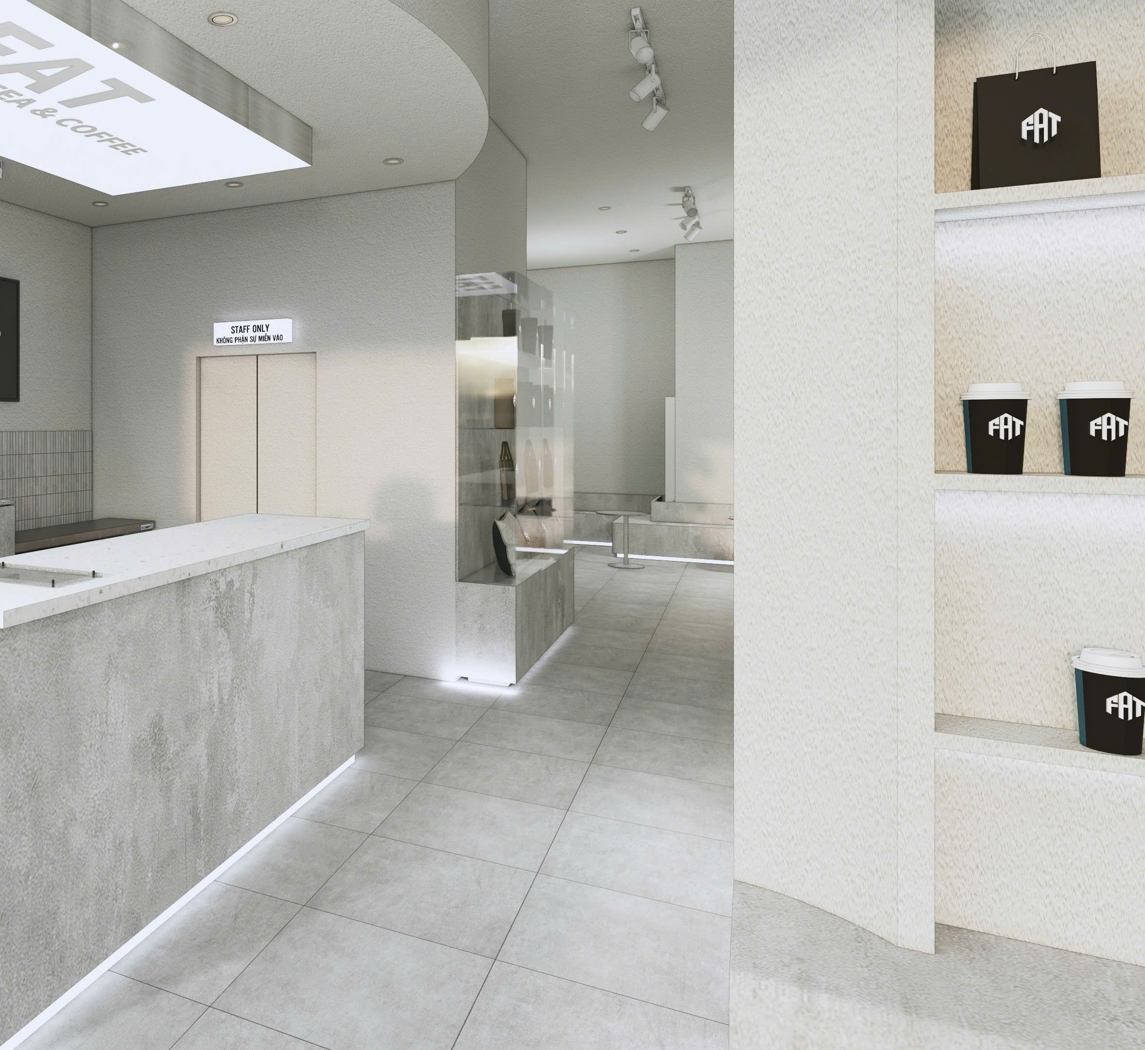 Chi tiết kệ trưng bày và khu pha chế của FAT